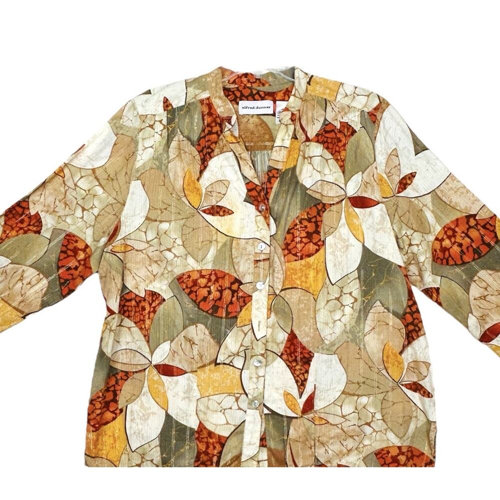 Alfred Dunner Women Shirt Top Sz 18 Button Front Tropical Tan Rust Gold Threads